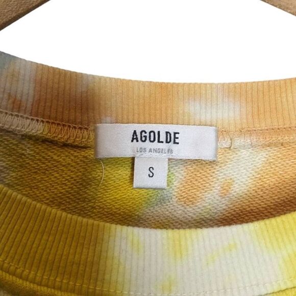 AGOLDE Balloon Sleeve Tie-Dye Sweatshirt Cropped Yellow Blue Small A7044 - Picture 3 of 6